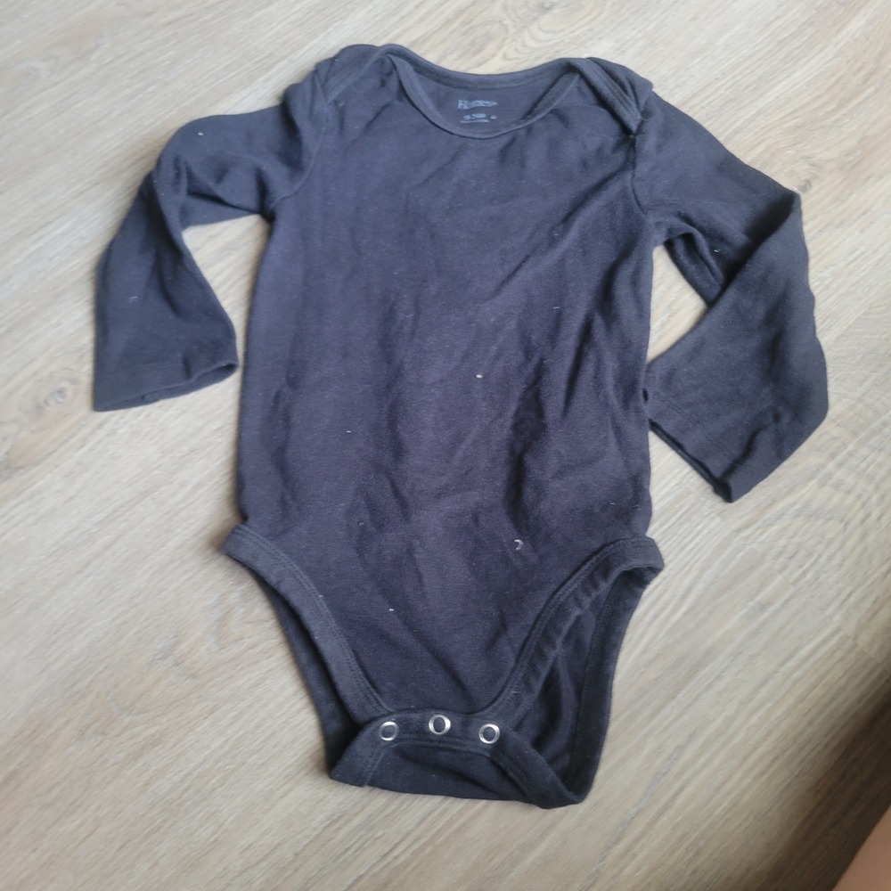 Hanes Unisex Bodysuit 18-24M Black Cotton Blend Long Sleeve Basic Essential